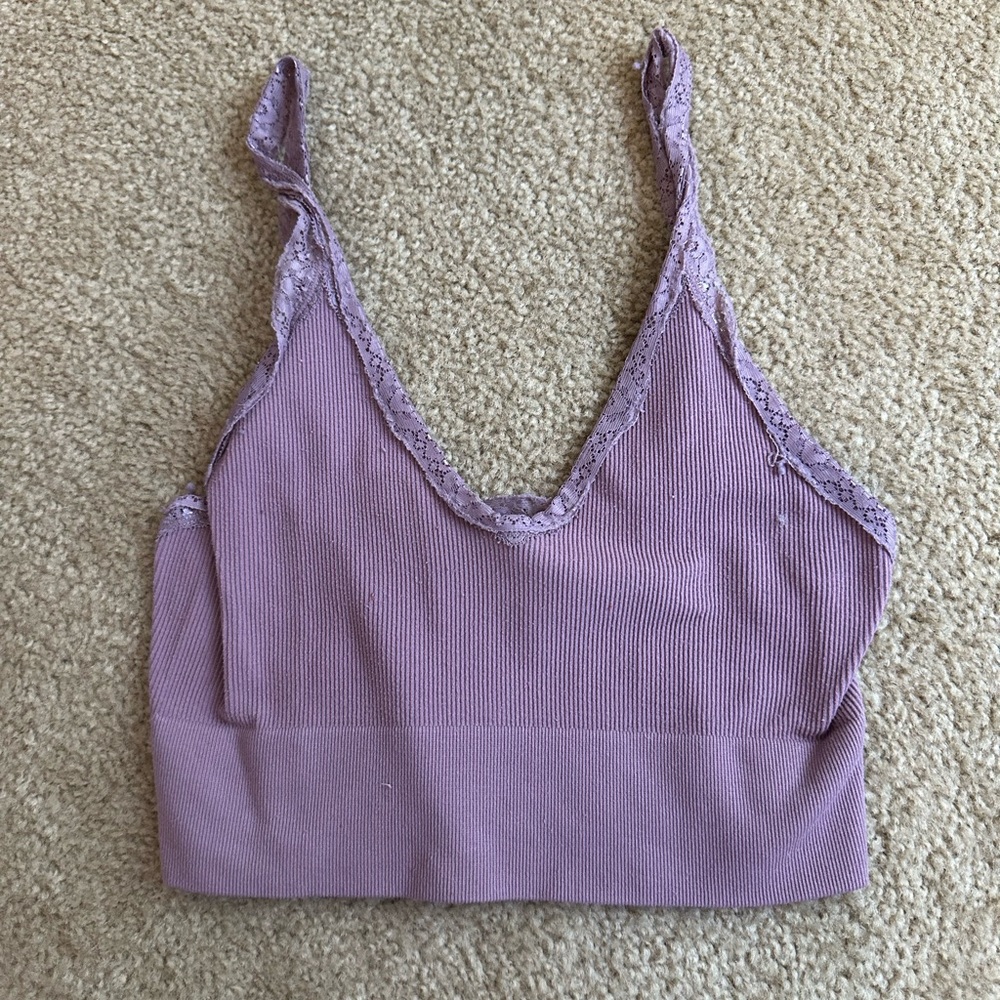 Lace-Trim Ribbed Bralette in Dusty Lavender